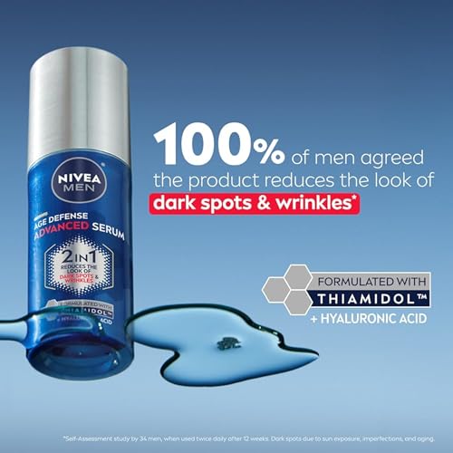 NIVEA MEN Age Defense Advanced Face Serum 1 Fl Oz - Dark Spot & Wrinkle Reduction with Thiamidol & Hyaluronic Acid