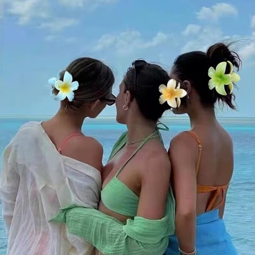 YIHONGYAN White Gradient Plumeria Flower Hair Claw Clips - Summer Beach Accessories (3 Pack)