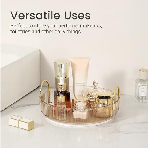 360° Rotating Makeup Organizer - Amber Gold, 1 Tier Vanity Storage