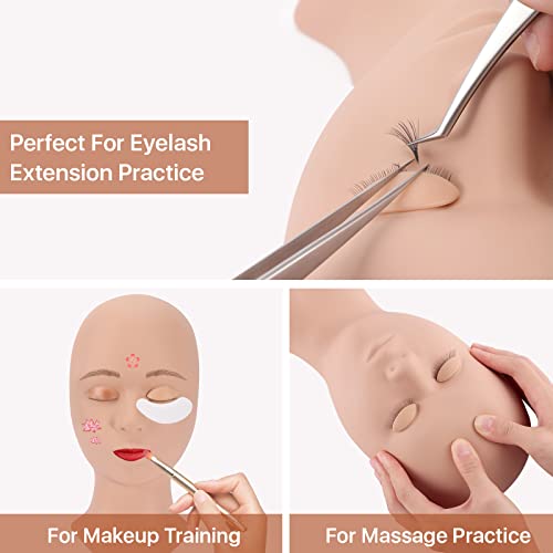 Silicone Eyelash Mannequin Head with 4 Removable Eyelids for Lash Training
