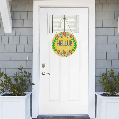 12-Inch Hellur Wooden Door Hanger with Colorful Floral Design