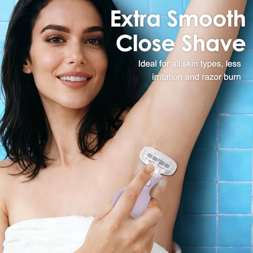 Travel Razors for Women, Travel Essentials Razor Kit, Tsa Approved | Travel Size Toiletries, 5-Blade Womens Razors for Shaving, Extra Smooth Shave, 1 Mini Handle with 3 Refills & 1 Case, Purple