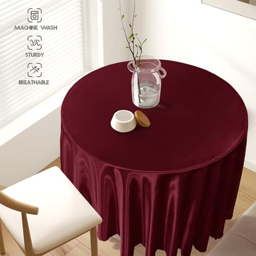 84 Inch Satin Round Tablecloth - Light Burgundy, Elegant Design
