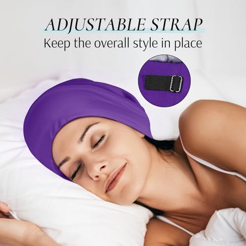 Medium Purple Satin Sleep Bonnet for Women & Men - Adjustable Hair Wrap, Stay On All Night