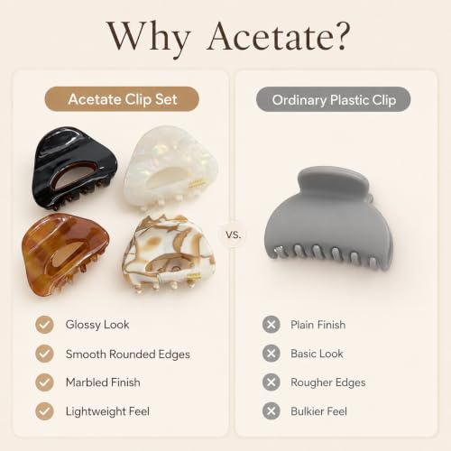Babeorn 4 Pack Small Acetate Claw Hair Clips for Women - Mini Hairpins for Fine Hair & Daily Styles (Variation B)