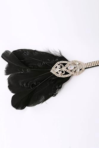 BABEYOND Black 1920s Flapper Feather Headband, Great Gatsby Vintage Headpiece