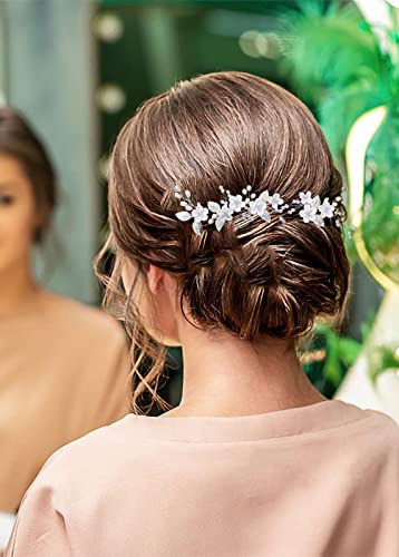 Silver Wedding Hair Pins Set with Pearl & Flower Clips - 12 Pieces