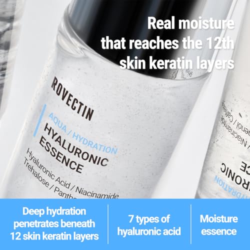 ROVECTIN Aqua Hyaluronic Essence 3.38 fl oz - Hydrating Toner & Serum with 7-Layer Hyaluronic Acid & Niacinamide