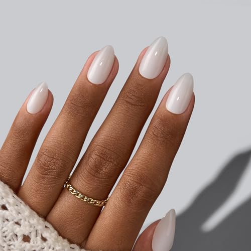 BTArtbox Press On Nails - Cream Puff, Short Almond, Ombre Off White - 32ct Complete Kit