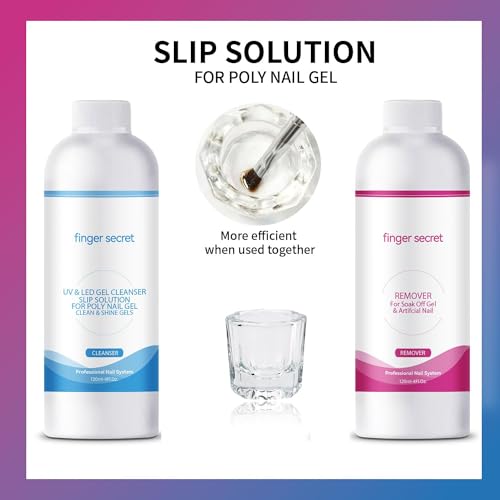 BEVINAS Nail Polish Remover Kit - 4 Fl.Oz. Remover & Slip Solution with Glass Cup & Cleaning Pads