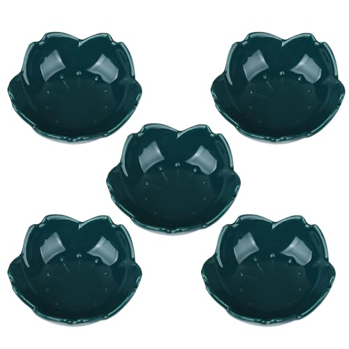 Dark Green Cherry Blossom Dish Set - 5 Cute Ceramic Plates