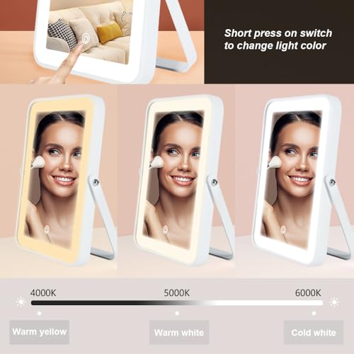 YEKKOPT Rechargeable LED Vanity Mirror, 3-Color Dimmable Makeup Mirror