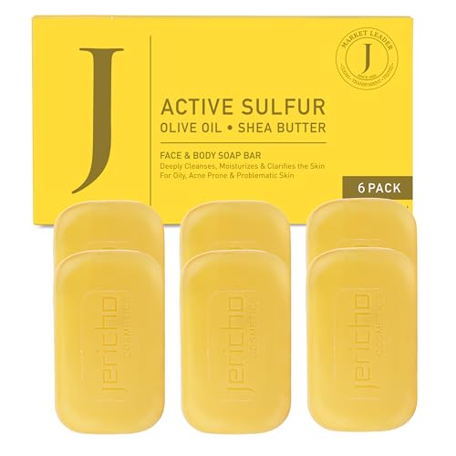 Jericho Dead Sea Sulfur Face & Body Soap with Olive Oil - Pack of 6, 4.4 Oz
