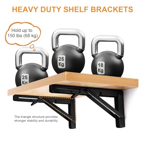 Storystore 8-Inch Folding Shelf Brackets - Heavy Duty Space-Saving Design