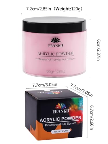 EBANKU Pink Acrylic Powder 120g Nail Extension & DIY Art - Large Capacity