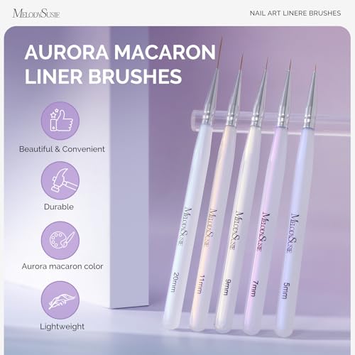 Aurora Macaron MelodySusie 5 Pcs Nail Art Liner Brushes 5/7/9/11/20mm
