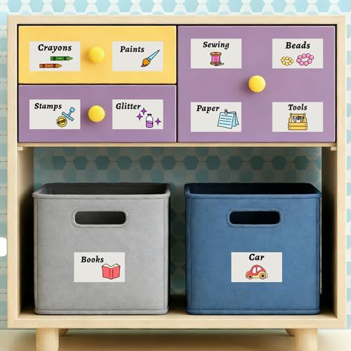 MOSITU Toy Bin Labels with Pictures - Colorful Storage Decals for Kids