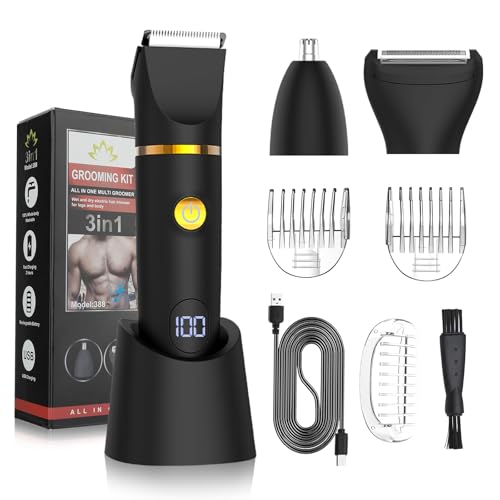 QREEYX Black Manscape Body Trimmer Kit - 3 in 1 Grooming Set with LED Display & Waterproof Design