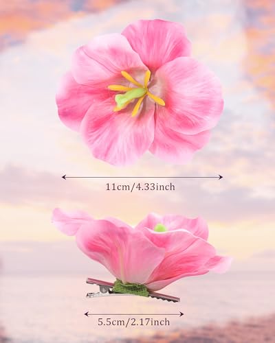 Ufgin 4-Pack Hawaiian Flower Hair Clips for Women - Tropical Hibiscus Barrettes for Beach & Vacation