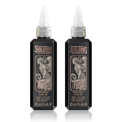 Solong Premium Black Tattoo Ink 100ml - 2 Pack Professional Pigment