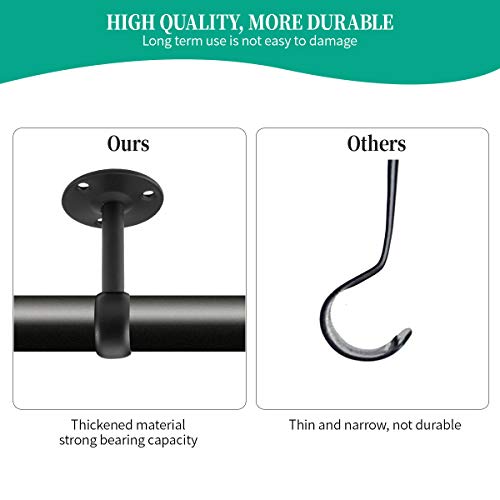 Heavy Duty Ceiling-Mount Curtain Rod Bracket Holders - 4 PCS, Black
