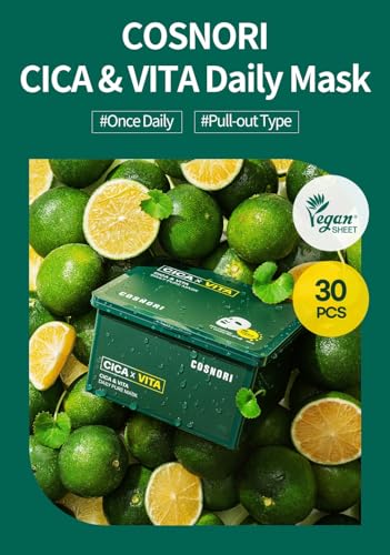 COSNORI Cica & Vitamin Moisturizing Face Mask Sheets - Vegan, Hypoallergenic, 30 Pack