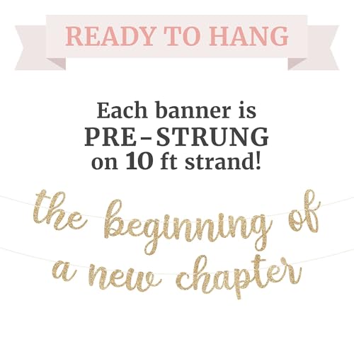 Gold Glitter Pre-Strung 'New Chapter' Banner - 10 ft Party Decor