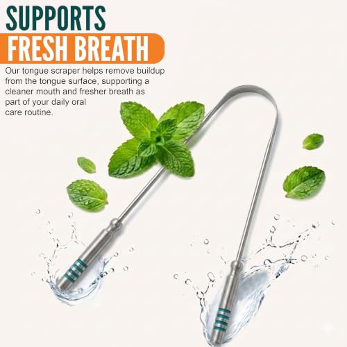 Advanced Tongue Scraper Pack of 2 with Green Handles & Travel Cases - Reusable Oral Hygiene Tool