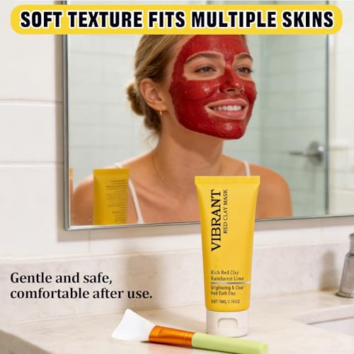 Afalin Red Clay Face Mask Set with Silicone Brush - Pore Cleansing Mud Mask