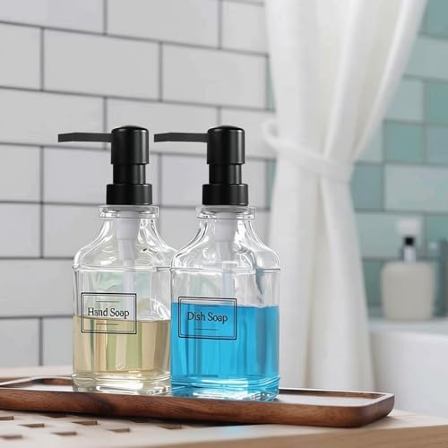 BPFY 3 Pack 17oz Clear Glass Soap Dispensers with Pump - Modern Square Design