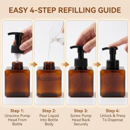 2 Pack 250ml Refillable Plastic Pump Bottles for Liquid Soap & Toiletries