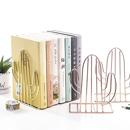 Cactus Bookends - Decorative Iron Shelf Organizers for Home & Office