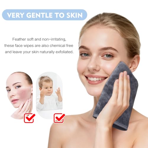 KinHwa Reusable Microfiber Face Towels 6 Pack Gray - Makeup Remover Cloths