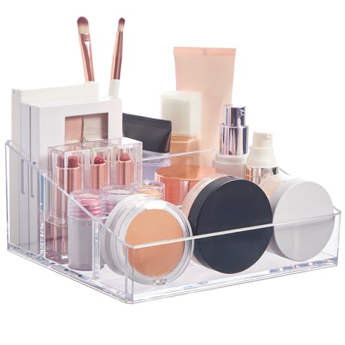 STORi Clear Plastic Makeup Organizer - 4-Compartment Vanity Storage