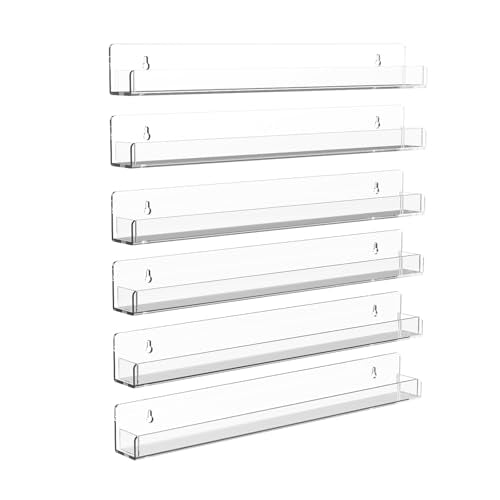 SOVQUEST 6-Pack Clear Acrylic Nail Polish Wall Rack Floating Shelves