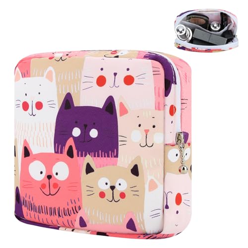 Likesing Cat Pink Mini Makeup Bag 5.1x5.1x1.6 in Nylon Travel Pouch for Women