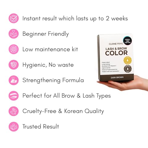 CLIONE PRIME Dark Brown Korean Lash & Brow Color Kit - Temporary, Fades 1-2 Weeks