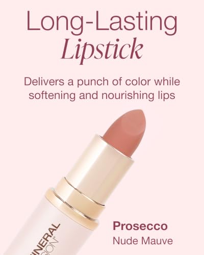 Mineral Fusion Prosecco Long-Lasting Lipstick - Reformulated Vegan Lip Color with Avocado Oil & Cocoa Seed Butter