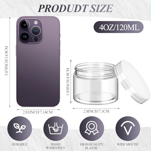 24 Pack 4 oz Clear Plastic Jars with Lids - Airtight Storage Containers for Beauty, Food & Crafts