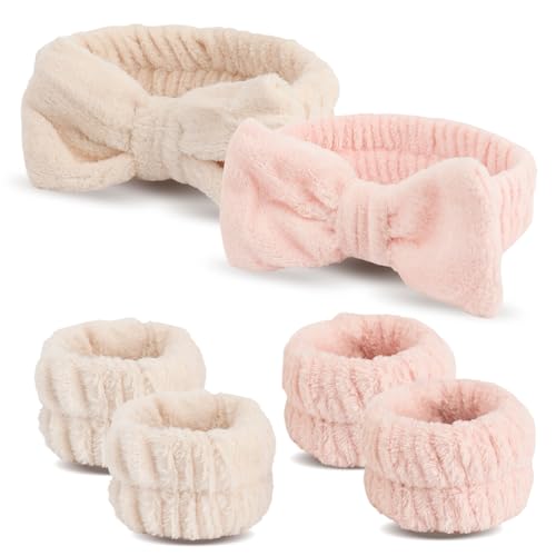 Microfiber Spa Headband and Wristband Set for Face Washing - 6pcs