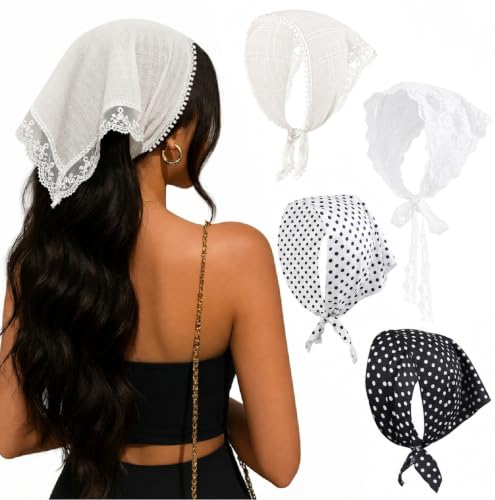 Lace Head Scarf Set - White Polka Dot Hair Accessories for Women