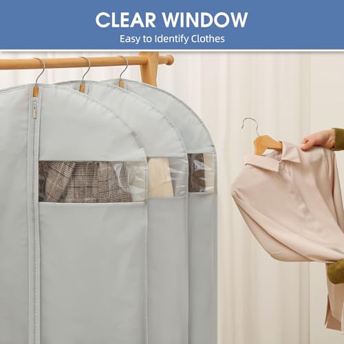 43" Hanging Garment Bags for Travel & Storage - 2 Pack Grey Suit Covers with Clear Window