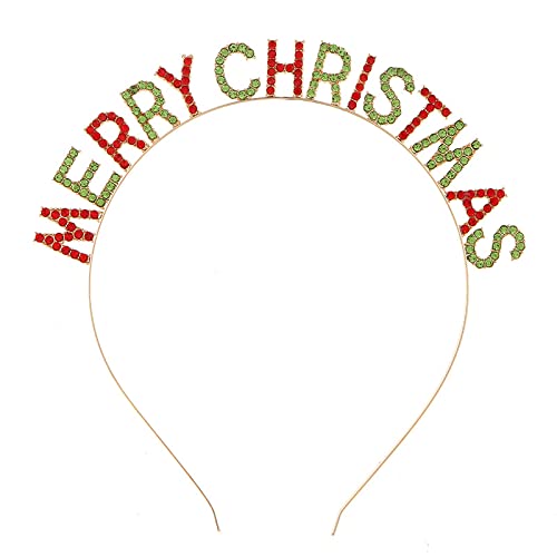 Merry Christmas Headband for Women & Girls - Red Green Rhinestones