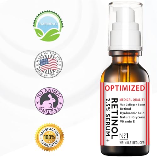 Retinol Serum 2.5% with Hyaluronic Acid & Vitamin E - Reduces Wrinkles & Evens Skin Tone - 1 fl oz