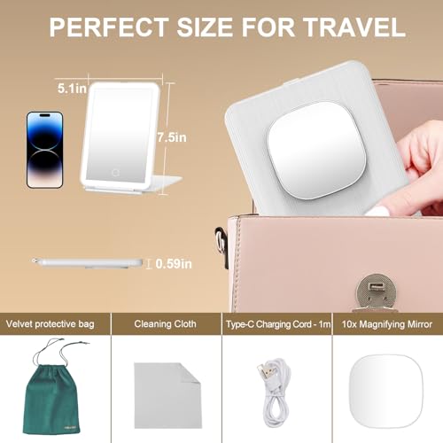 Mocado LED Foldable Travel Makeup Mirror - USB Rechargeable (White)