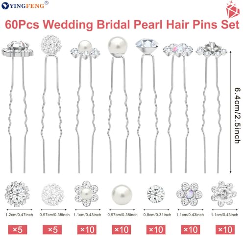 60 Pcs U-Shaped Silver Bridal Hair Pins - YINGFENG Wedding Accessories