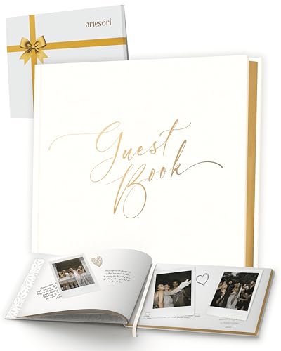 Elegant Linen Guest Book with Gold Foil - 100 Blank Pages for Weddings & Events