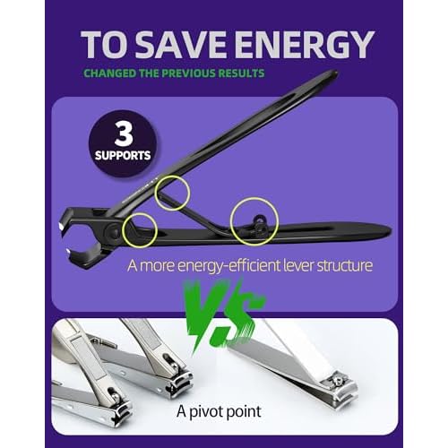 Ultra Wide Jaw Opening Nail Clippers Set, Toenail Clippers for Thick Nails, Heavy Duty Nail Cutter, Stainless Steel Toe Nail Clippers for Seniors, Men & Women Manicure,Pedicure,Big(Black)