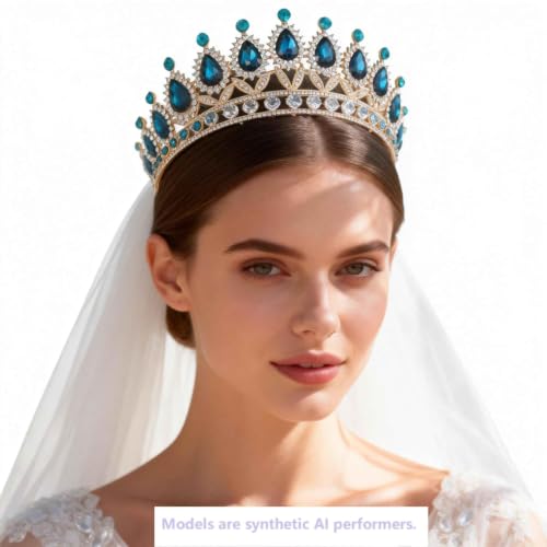 Peacock Blue Crystal Tiara Crown for Women - Bridal Headband