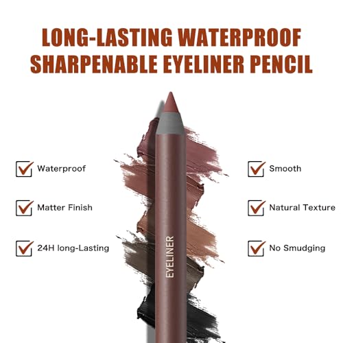 Pinkiou Waterproof Eyeliner Pencil Set - 5 Colors: Plum, Stone, Chocolate, Brown, Black